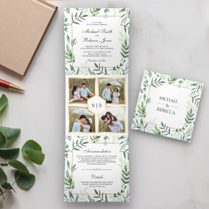 Invitation Trois Volets Feuille botanique Photo Collage Mariage de verdure