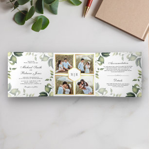 Invitation Trois Volets Feuilles botaniques feuillage photo collage mariag