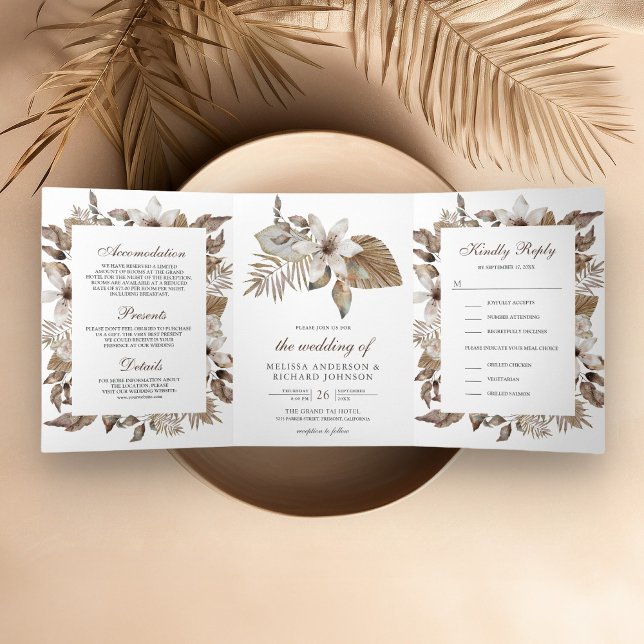 Invitation Trois Volets Feuilles de palmier séchées tropicales rustiques F (Créateur téléchargé)