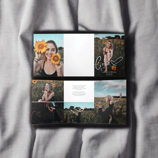 Invitation Trois Volets Fille Signature Coeur Photo Graduation (Créateur téléchargé)