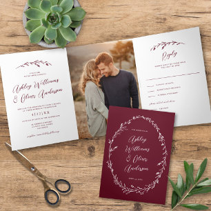 Invitation Trois Volets Fleur sauvage rustique Bourgogne Boho Mariage phot