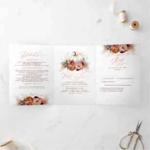 Invitation Trois Volets Fleurs d'automne Citrouille Elegant Boho Mariage