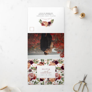 Invitation Trois Volets Fleurs d'automne Élégant Mariage botanique moderne