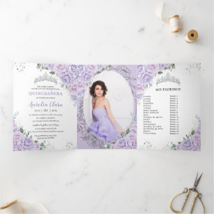 Invitation Trois Volets Fleurs de lilas violet chic pour Quinceañera Photo