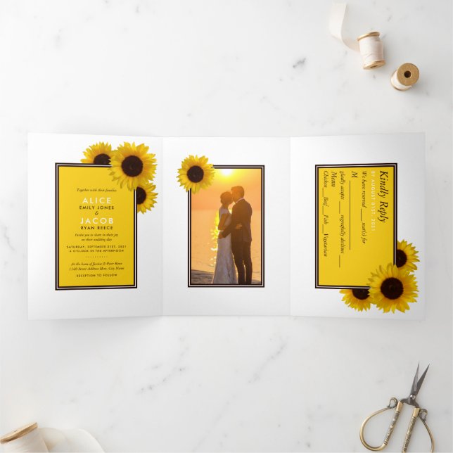 Invitation Trois Volets Fleurs de soleil d'été, Suite Mariage (Intérieur)