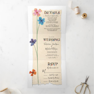Invitation Trois Volets Fleurs douces simples Mariage