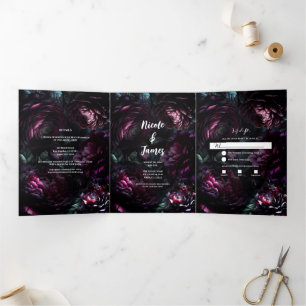 Invitation Trois Volets Fleurs Humeur Bold Enchantées Mariage Floral