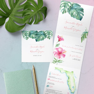 Invitation Trois Volets Floride tropicale tout en un