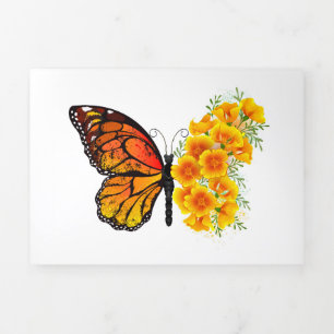 Invitation Trois Volets Flower Butterfly with Yellow California Poppy