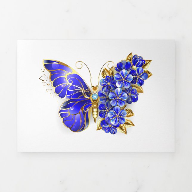 Invitation Trois Volets Flower Sapphire Butterfly (Page de couverture)