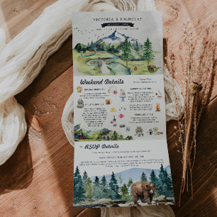 Invitation Trois Volets Forêt de montagne rustique de rivière Mariage il