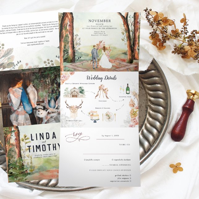 Invitation Trois Volets Forêt rustique d'automne | Mariage Bohème (Créateur téléchargé)