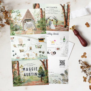 Invitation Trois Volets Forêt rustique d'automne   Mariage Bohème