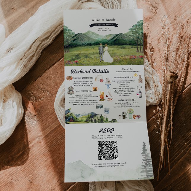 Invitation Trois Volets Forêt Rustique | Mariage illustré (Créateur téléchargé)