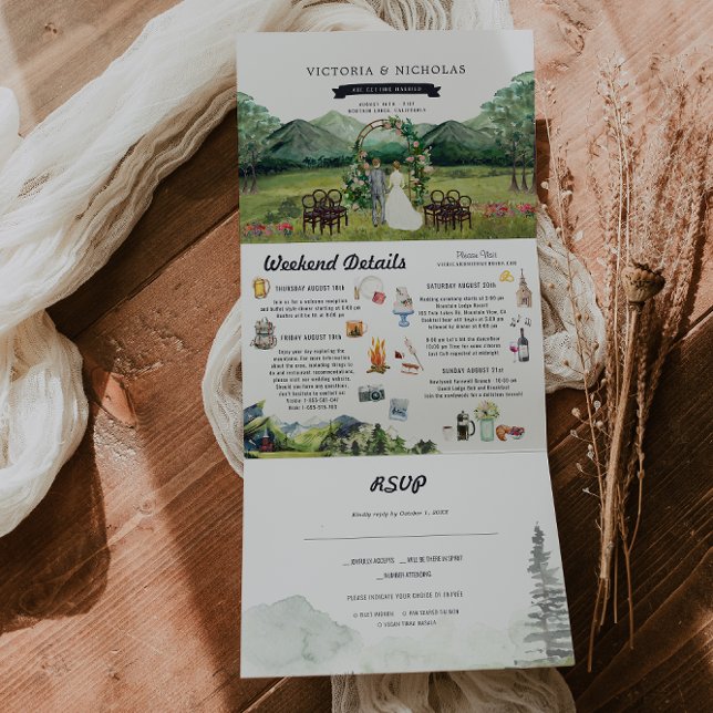 Invitation Trois Volets Forêt Rustique | Mariage illustré (Créateur téléchargé)