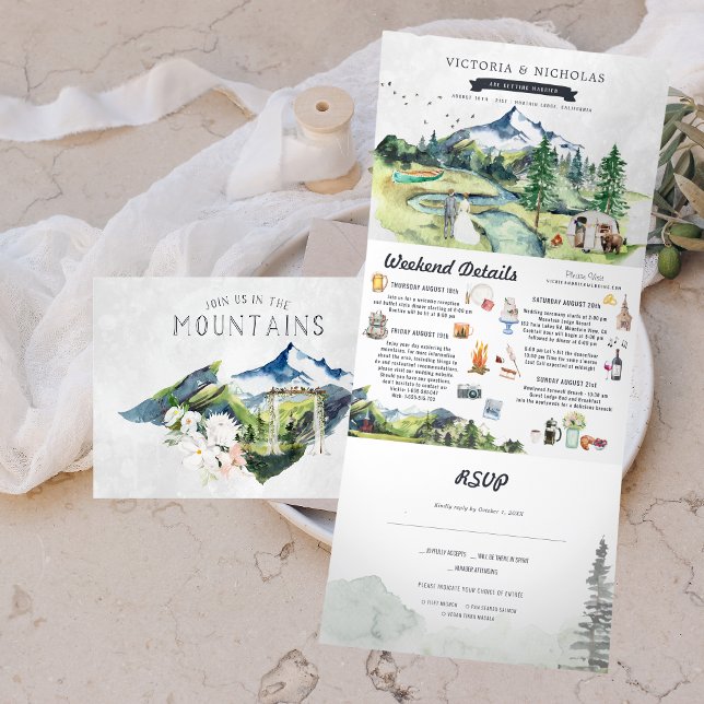 Invitation Trois Volets Forêt Rustique | Mariage illustré (Créateur téléchargé)