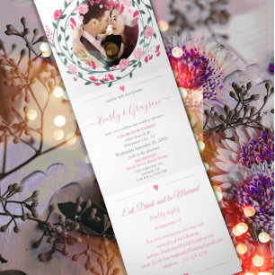 Invitation Trois Volets Framboise Sorbet Pony rose Mariage Floral Tri-Fol