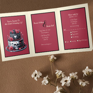 Invitation Trois Volets Gâteau rouge et Mariage noir Goth