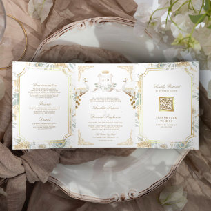 Invitation Trois Volets Gold Crest Royal Indian White Peacock Mariage