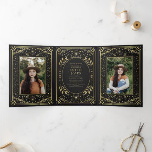 Invitation Trois Volets Gold Elegant Tarot Photo Party