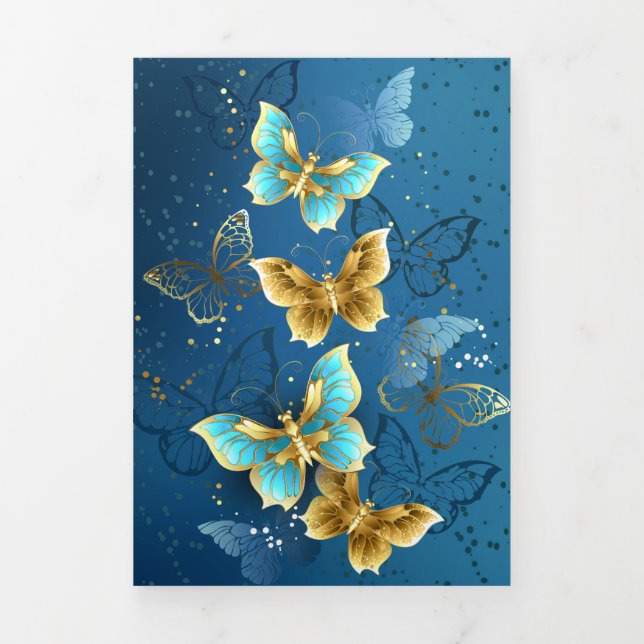 Invitation Trois Volets Golden butterflies (Page de couverture)