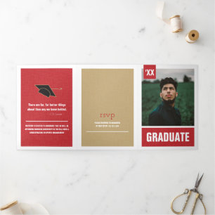 Invitation Trois Volets Graduation de la photo texturée moderne rouge