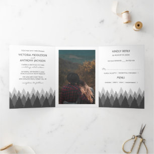 Invitation Trois Volets Gray Forest Range Woodland Mariage Suite
