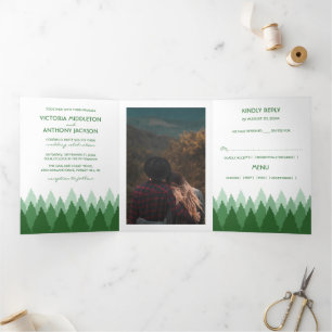 Invitation Trois Volets Green Forest Range Woodland Mariage Suite
