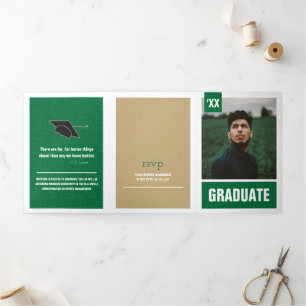 Invitation Trois Volets Green Modern Textured Photo Graduation