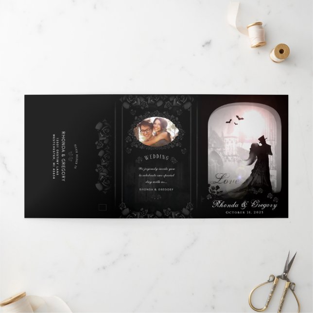 Invitation Trois Volets Halloween romantique (photo) "Ensemble avec" (Extérieur)