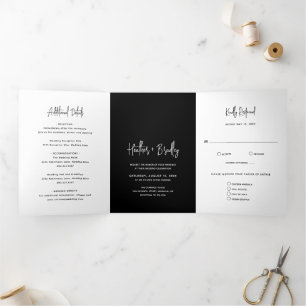 Invitation Trois Volets Heather Elegant Noir Minimal Mariage moderne