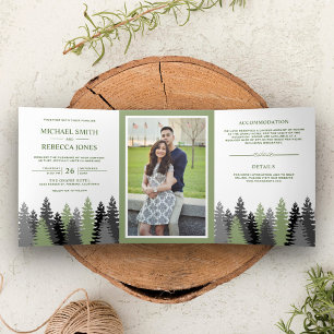 Invitation Trois Volets Hiver Bois Pins Arbres Photo Mariage Forêt