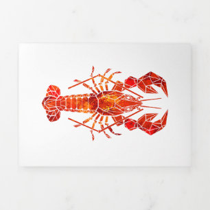 Invitation Trois Volets Homard polygonal rouge