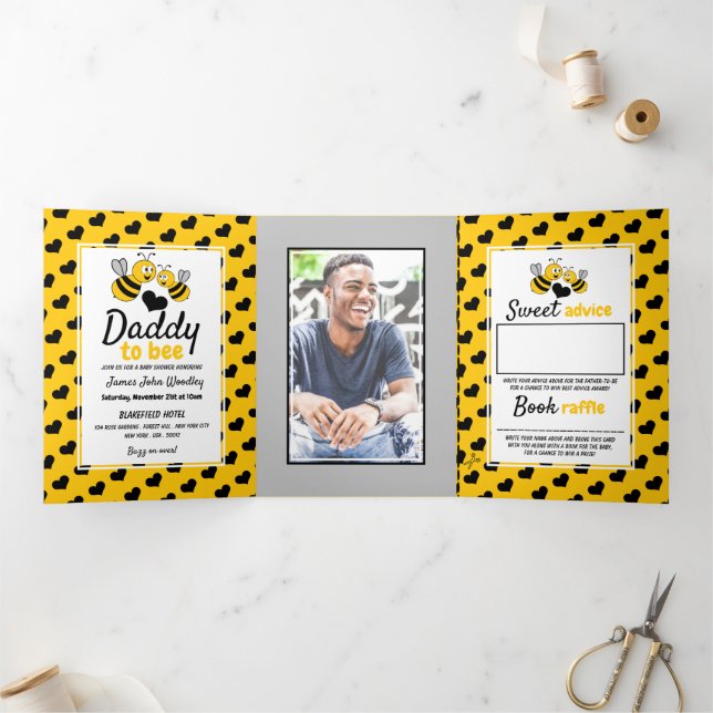 Invitation Trois Volets Honey Bee, Suite Baby shower (Intérieur)