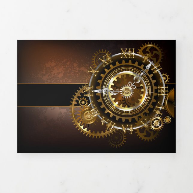 Invitation Trois Volets Horloge Steampunk avec des engrenages anciens (Page de couverture)