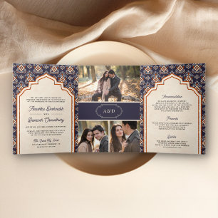 Invitation Trois Volets Ikat violet orange en un seul Mariage indien