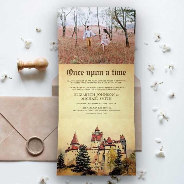Invitation Trois Volets Il était une fois Fairytale Castle Mariage photo (Créateur téléchargé)