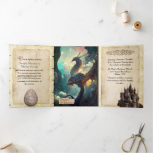 Invitation Trois Volets Imaginaire Dragons et Château Fairytale Mariage