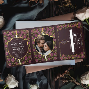 Invitation Trois Volets Imaginaire médiéval de l'épée et du bouclier Maria