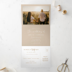 Invitation Trois Volets INDIE Boho crème Beige Earth Tone Mariage