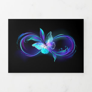 Invitation Trois Volets Infinité brillante avec papillon magique