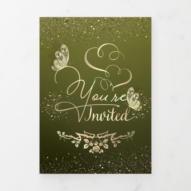 Invitation Trois Volets Invitación de boda verde con purpurpurina (Page de couverture)