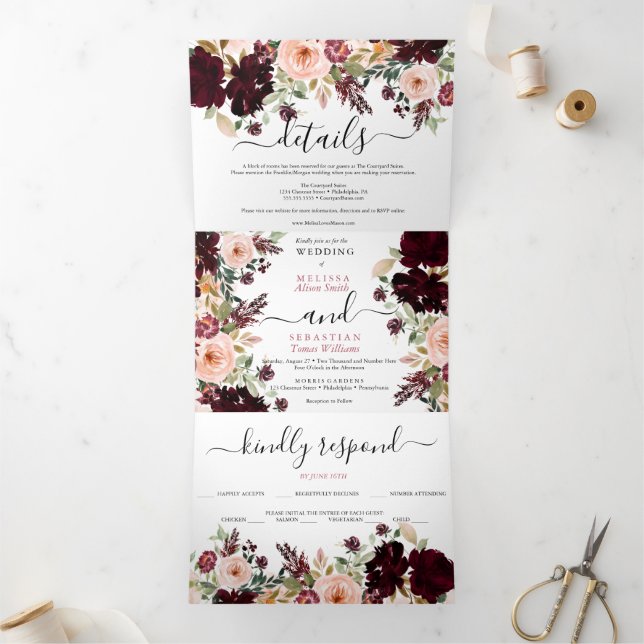 Invitation Trois Volets Invitación Tríptica Elegant triptyque photo floral (Intérieur)