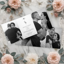 Invitación Tríptica Exquisite Minimalist Black Whi