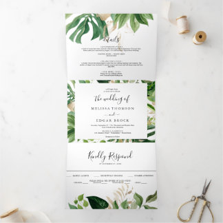Invitation Trois Volets Invitaciones de boda trifásica moderna - Tropica d