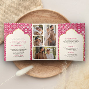 Invitation Trois Volets Ivory Rani Motif rose tous en un Mariage indien