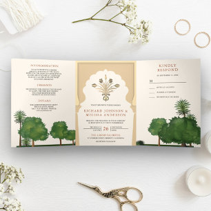 Invitation Trois Volets Jardin à thème royal moghol Mariage de style indie