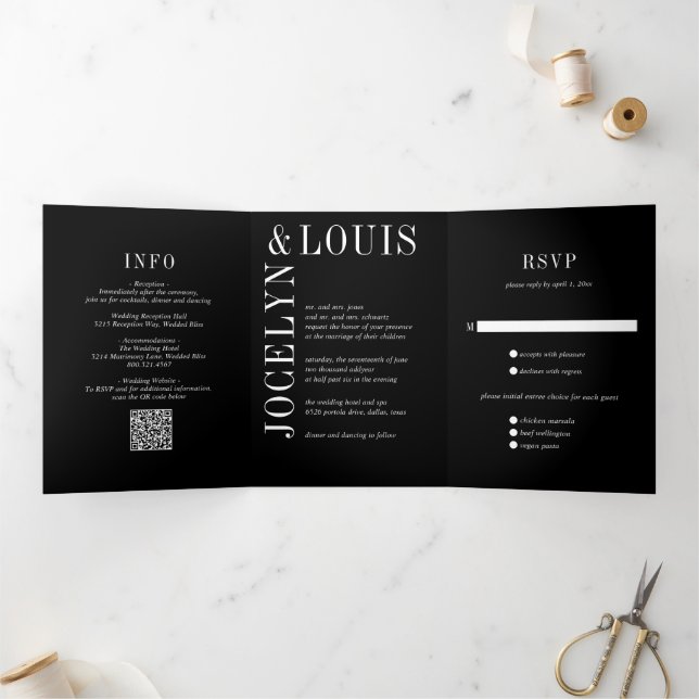 Invitation Trois Volets Jocelyn Black Mariage moderne (Intérieur)