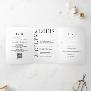 Invitation Trois Volets Jocelyn Mariage moderne noir et blanc