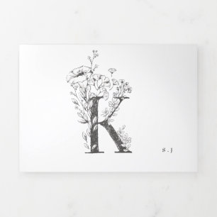 Invitation Trois Volets 'K' Monogramme magnifique Mariage floral croisé
